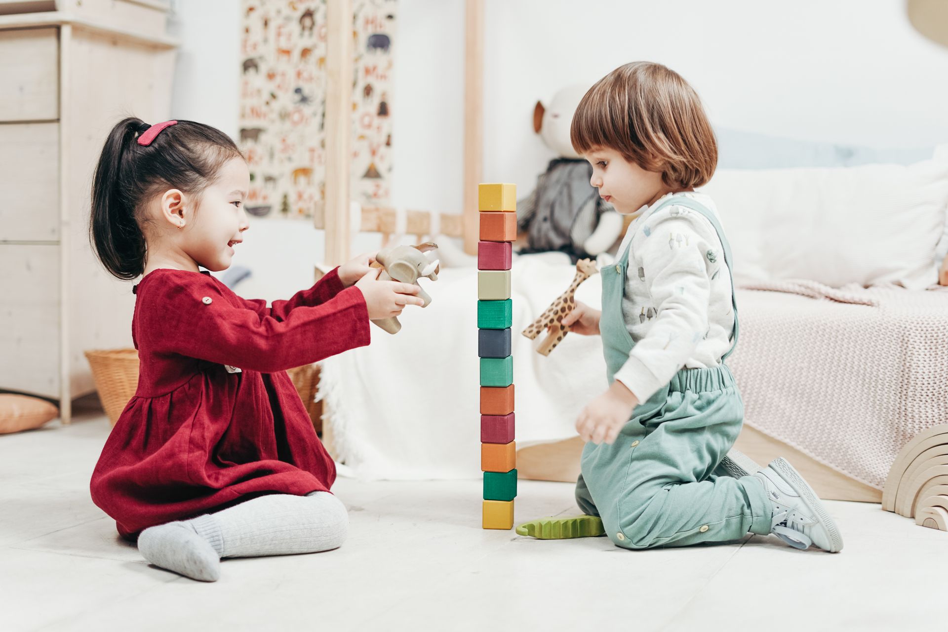 Children building and playing